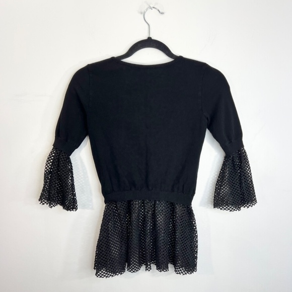Toy G Italy black knit mesh peplum fitted 3/4 length sleeve top M - Picture 5 of 12
